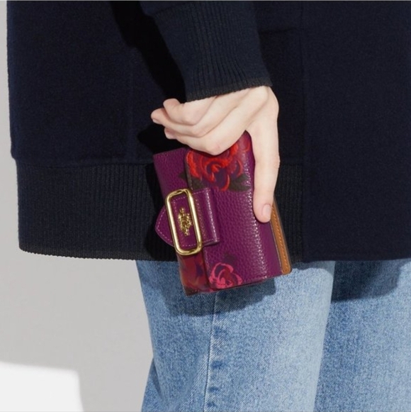 NWT COACH Small Morgan Wallet In Dark Magenta Jumbo Floral Print CF485 - Picture 4 of 8